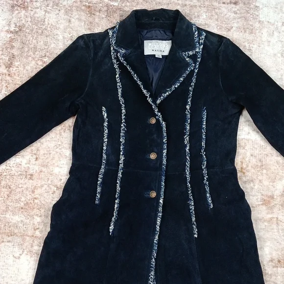 Wilsons Leather Vintage Blue Long Boho Suede Leather Coat Womdns Medium - Picture 4 of 13